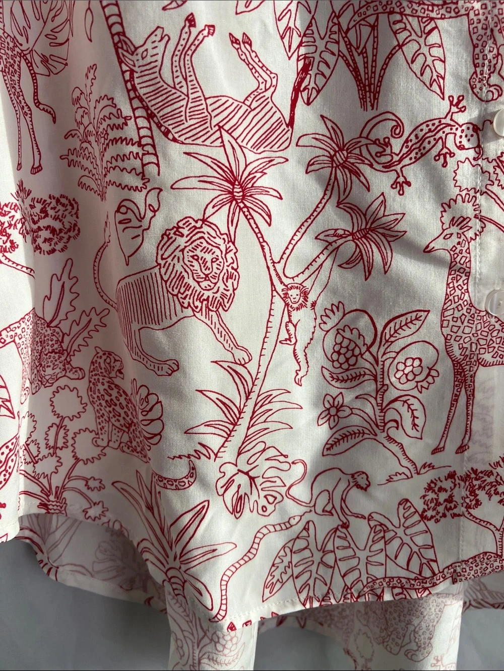 Jane and Delancey Cream Button-Front Shirt with Red Animal Print - Picture 5 of 16